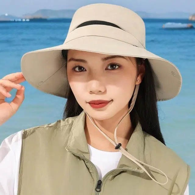 特步 防晒帽女夏季户外登山大头围可折叠遮阳防晒帽子高颜值防紫外线正品潮西部牛仔 锦纶 渔夫帽 男女同款情侣款