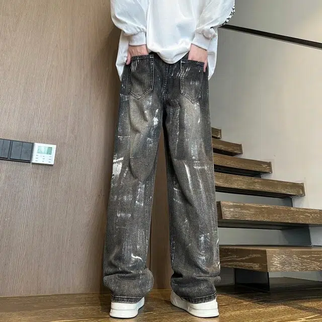 加荣 潮牌痞帅炸街微喇阔腿裤水洗做旧高街休闲青少年帅气直筒宽松长裤高级感大码裤子美式复古牛仔裤 男女同款