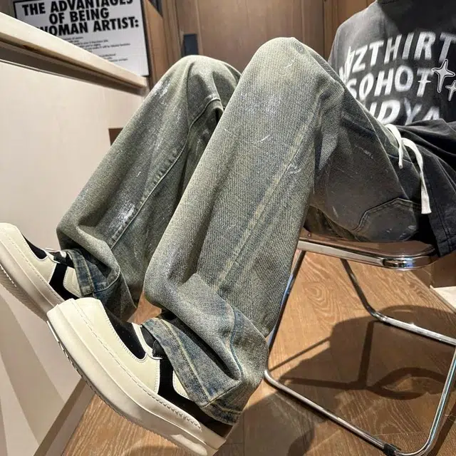加荣 潮牌痞帅炸街微喇阔腿裤水洗做旧高街休闲青少年帅气直筒宽松长裤高级感大码裤子美式复古牛仔裤 男女同款