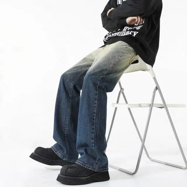 加荣 直筒宽松潮流百搭长裤水洗做旧复古高级感牛仔裤 男女同款