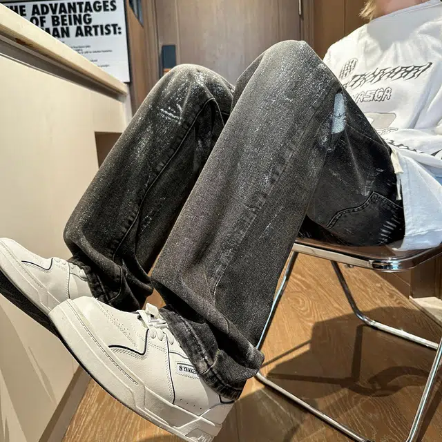 加荣 潮牌痞帅炸街微喇阔腿裤水洗做旧高街休闲青少年帅气直筒宽松长裤高级感大码裤子美式复古牛仔裤 男女同款