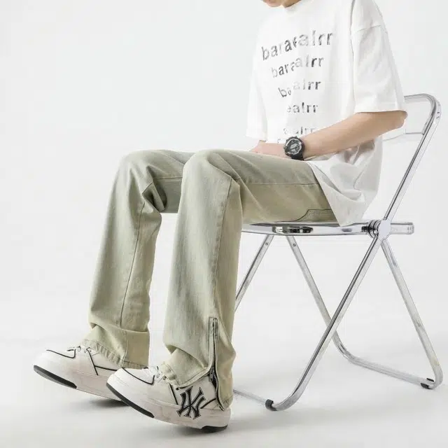 加荣 美式潮牌做旧长裤青少年帅气宽松弯刀裤水洗复古休闲裤简约牛仔裤 男女同款