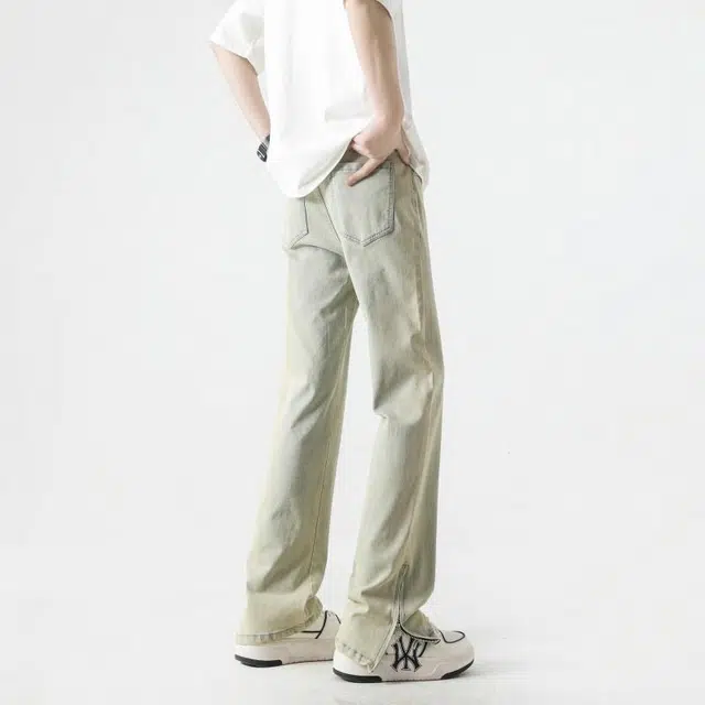 加荣 美式潮牌做旧长裤青少年帅气宽松弯刀裤水洗复古休闲裤简约牛仔裤 男女同款