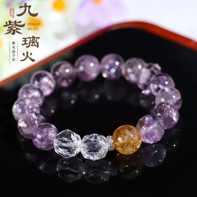 尚银福 九紫离火 森系小清新在逃公主少女心多巴胺穿搭手饰 国潮新中式时尚气质小众创意设计百搭 紫水晶 手串 女款