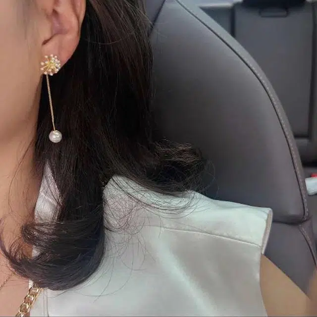 素 铜合金通勤耳钉女新长款珍珠爆米花烟耳坠高级感轻奢耳饰 铜 耳环 女款