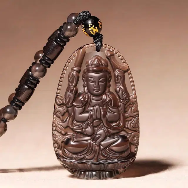 一世倾 十二生肖八大守护神 新中式国潮平安纳福本命年护身佛轻奢精致百搭高级感好运天然 黑曜石 项链 男女同款情侣款