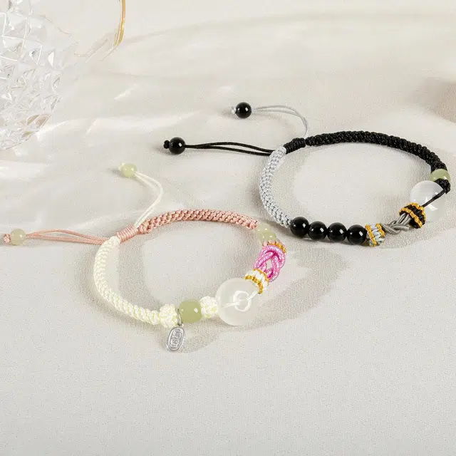 【真爱永恒】 品彩 平安扣转运珠编织绳结手饰 吉祥如意 新中式简约复古高级感百搭气质设计时尚百搭好运天然 玉髓 手链 男女同款情侣款