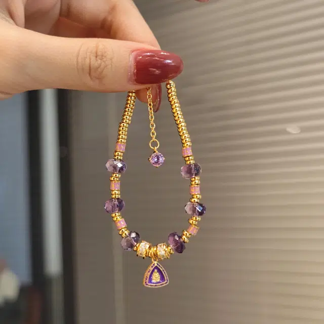 金杰福 九紫离火 盘缠千金感拉丝叠戴轻奢#好运天然 紫水晶 手链 女款