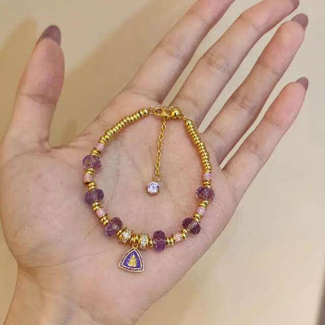 金杰福 九紫离火 盘缠千金感拉丝叠戴轻奢#好运天然 紫水晶 手链 女款