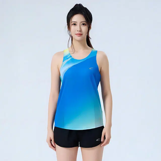 赛琪 专业马拉松学生体考体测速干透气吸湿排汗圆领套头网孔无袖渐变背心三分凉感跑步田径训练短裤休闲运动套装 男女同款