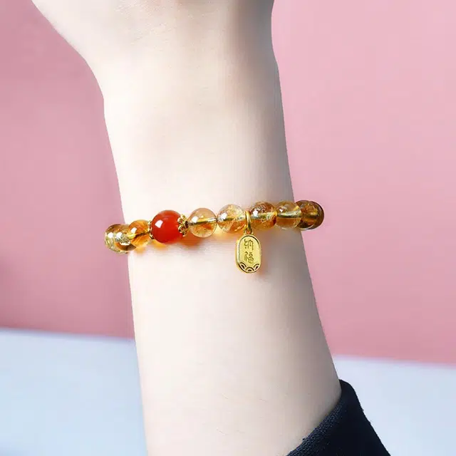 轻奢高级感 气质时尚 新中式 红玛瑙 福牌  品彩 财源滚滚 多才多福#好运 黄水晶 手串 女款