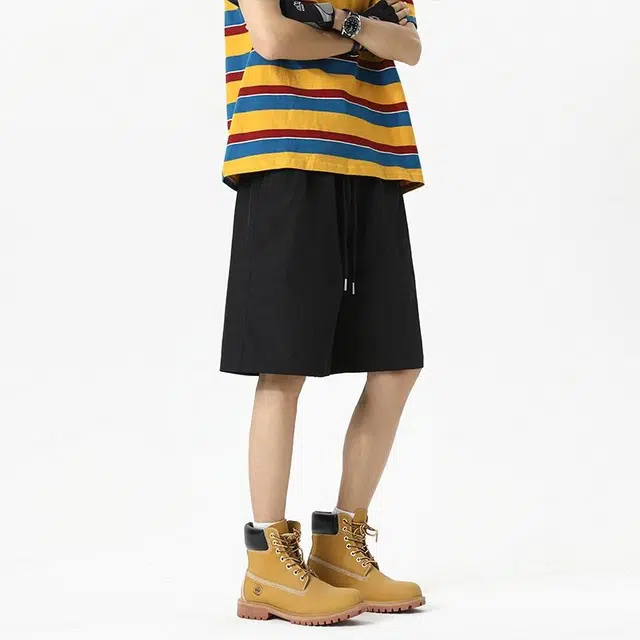 宝米卡 运动跑步宽松纯色系带休闲短裤 男女同款