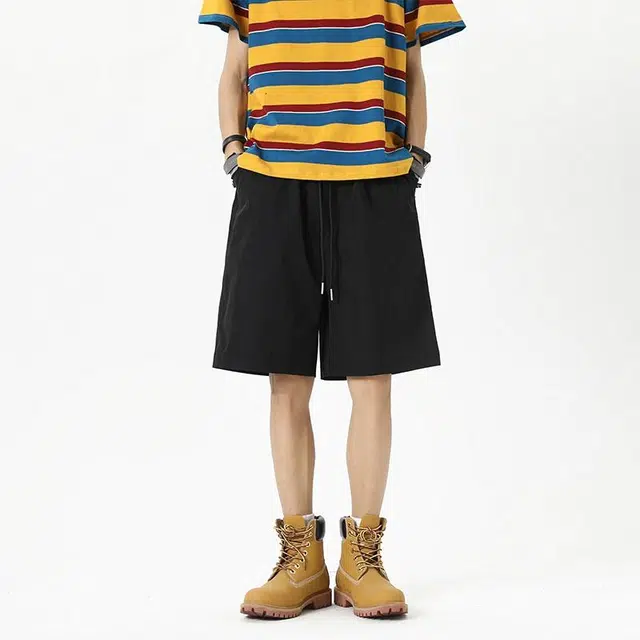 宝米卡 运动跑步宽松纯色系带休闲短裤 男女同款