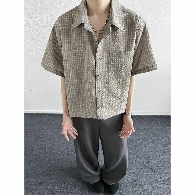 大白鲨 时尚潮流个性设计高级感透气宽松舒适百搭纯色短袖衬衫 男女同款