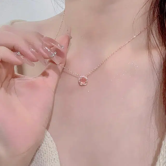 品彩 桃花 福气满满#好运 粉水晶 项链 女款