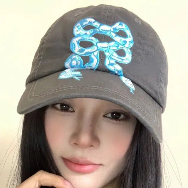 俞兆林 春夏季蝴蝶结小蛇刺绣印花水洗做旧户外出行防晒遮阳复古小众大头围显脸小 棉 鸭舌帽 男女同款情侣款