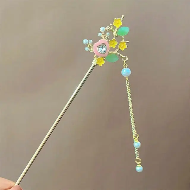 【白茶与你】 指尖瑰宝 超仙古风爱心花朵流苏步摇仙气飘飘宛如下凡汉服盘发国风步摇头饰高级感发钗 合金 发簪 女款