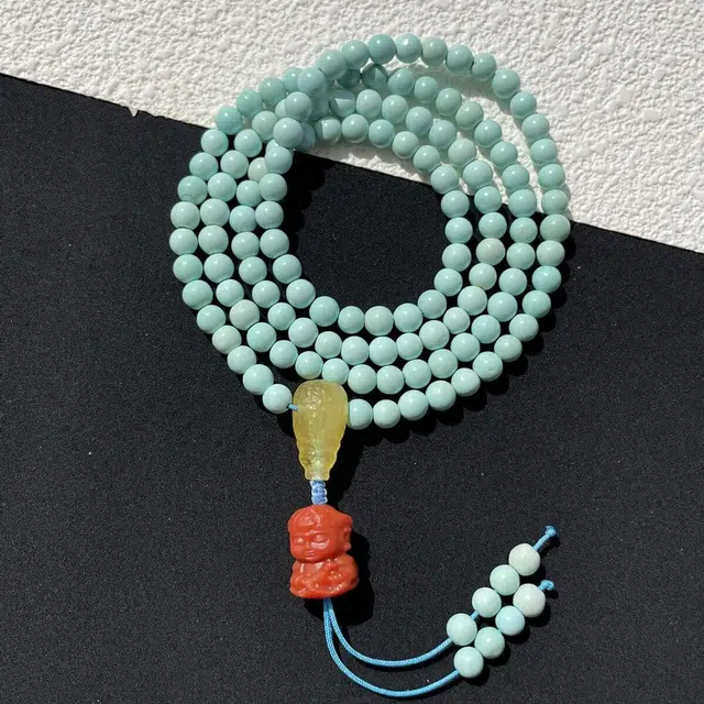 灵运宝 【师傅已加能量】#转运招财湖北原矿高瓷佛珠玻璃瓷一物一图无油无水#好运 绿松石 手串 男女同款情侣款 全新