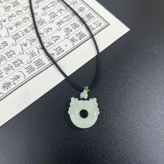 十二生肖龙 唐之饰 本命年小萌龙平安扣新创意设计小众百搭水逆退散招财纳福#好运天然 岫玉（蛇纹石玉） 项链 男女同款情侣款