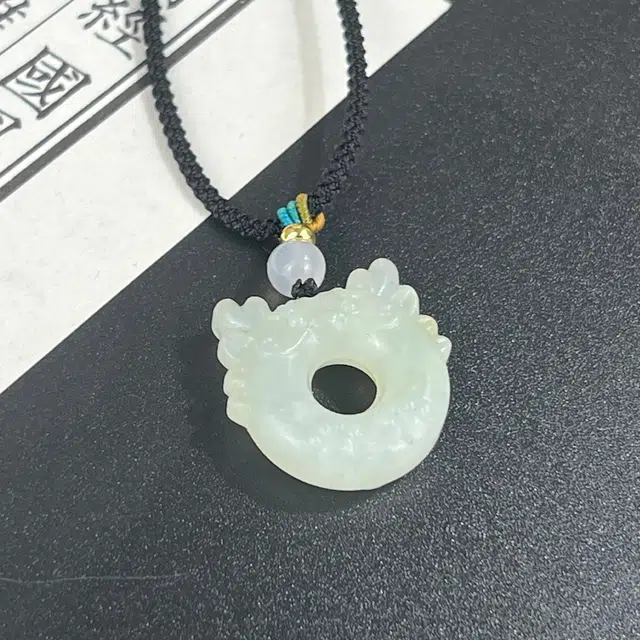 十二生肖龙 唐之饰 本命年小萌龙平安扣新创意设计小众百搭水逆退散招财纳福#好运天然 岫玉（蛇纹石玉） 项链 男女同款情侣款