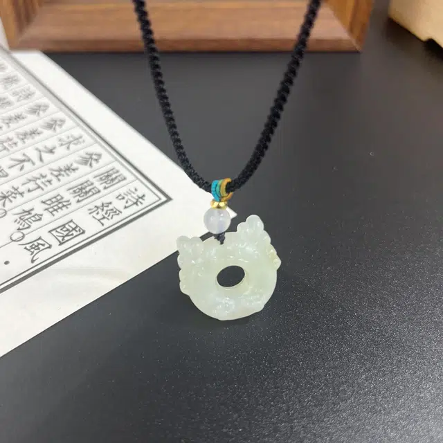 十二生肖龙 唐之饰 本命年小萌龙平安扣新创意设计小众百搭水逆退散招财纳福#好运天然 岫玉（蛇纹石玉） 项链 男女同款情侣款