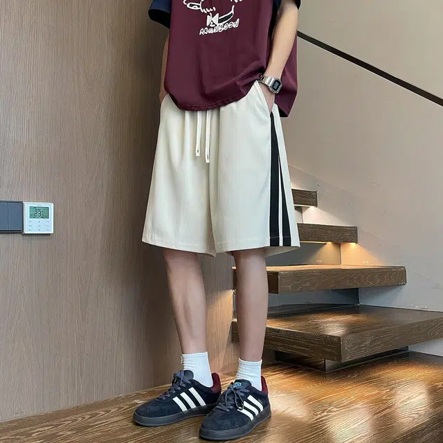 徐太浪 美式高街条纹撞色设计感运动潮牌宽松百搭中裤五分裤休闲短裤 男女同款