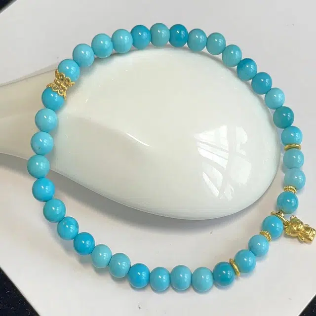 灵运宝 【师傅已 加能量】#转运招财高瓷湖北原矿圆珠素珠一物一图无油无水#好运 绿松石 手串 男女同款情侣款 全新
