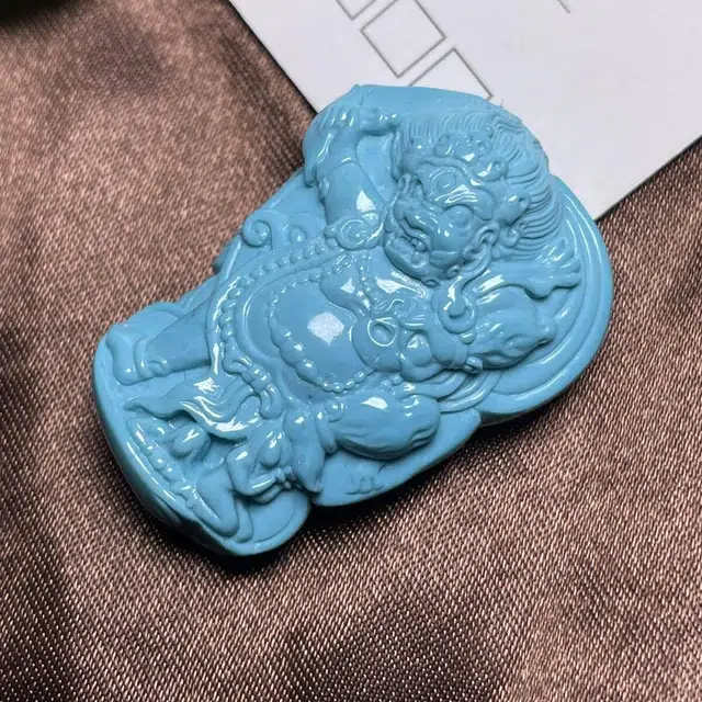 灵运宝 #转运招财湖北原矿高瓷玉化料精工雕刻大黑天瓷釉级玻璃瓷一物一图无油无水#好运 绿松石 吊坠 男女同款情侣款