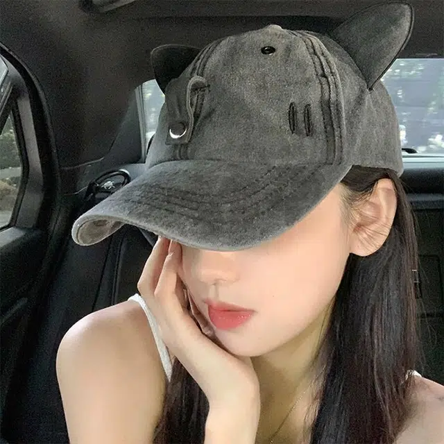 尚先生 猫耳墨镜可拆卸自带组合装太阳镜 潮流百搭遮阳 大头围可戴 棉 鸭舌帽 男女同款情侣款
