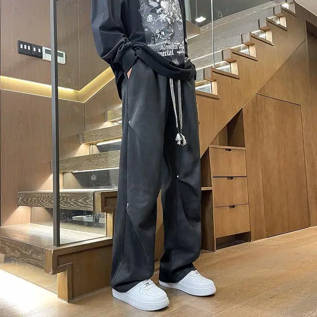 尘映 美式高街扎染脏脏宽松大码直筒阔腿休闲裤 男款
