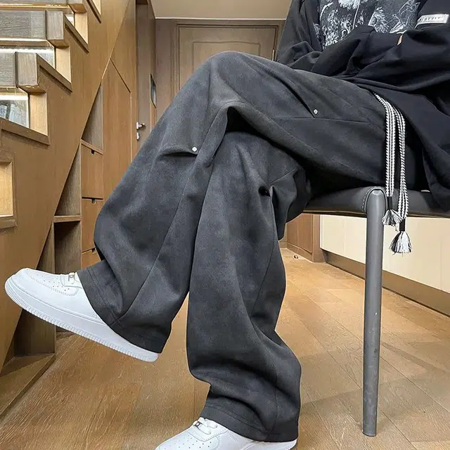 尘映 美式高街扎染脏脏宽松大码直筒阔腿休闲裤 男款