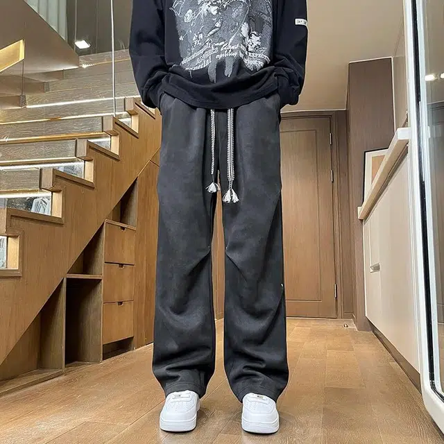 尘映 美式高街扎染脏脏宽松大码直筒阔腿休闲裤 男款