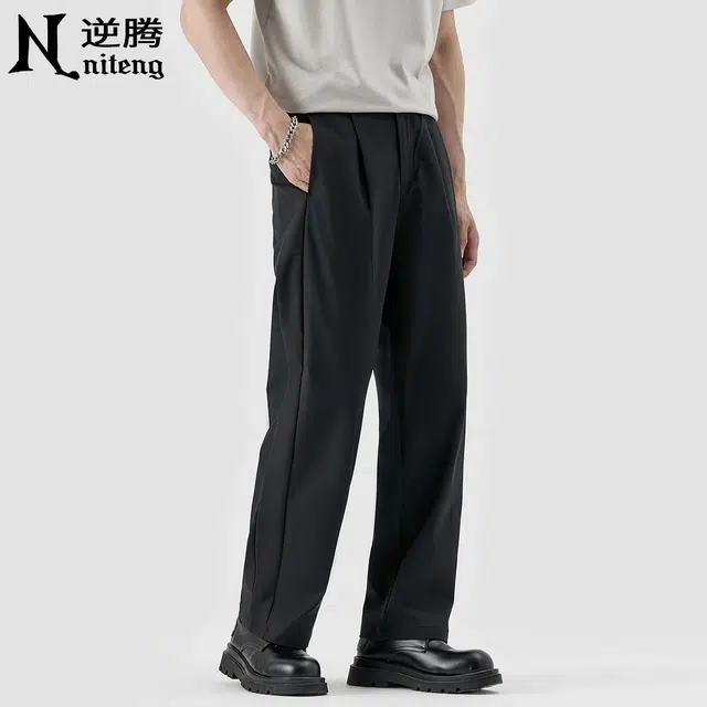 逆腾 潮牌直筒纯色宽松休闲裤 男款 黑色