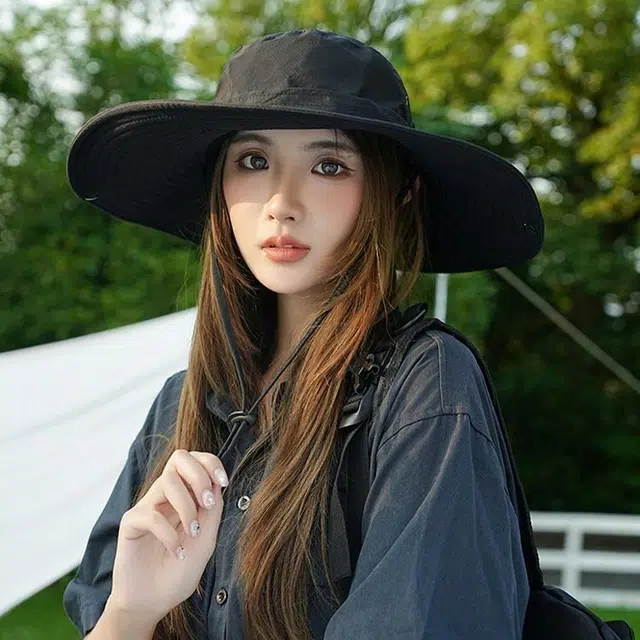 雅鹿 户外露营徒步登山沙漠防晒遮阳大眼卷边西部牛仔钓鱼纯色休闲百搭大头围显脸小 聚酯纤维 渔夫帽 男女同款情侣款