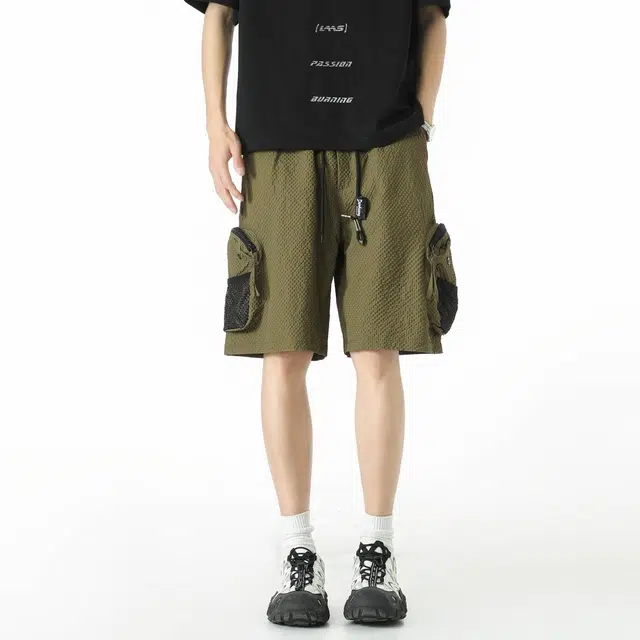 敦煌博物馆 美式复古肌理感纹理亲肤舒适透气大口袋伞兵机能风大码跑步篮球训练五分裤百搭通勤休闲短裤 男女同款