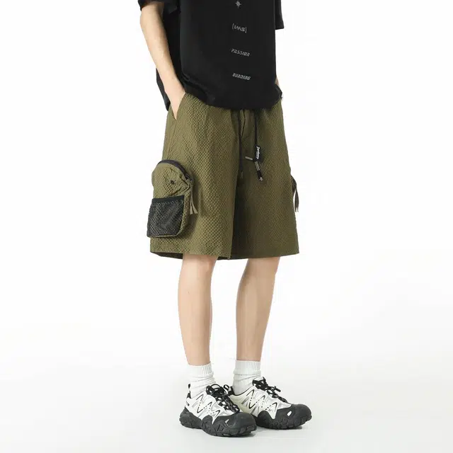 敦煌博物馆 美式复古肌理感纹理亲肤舒适透气大口袋伞兵机能风大码跑步篮球训练五分裤百搭通勤休闲短裤 男女同款