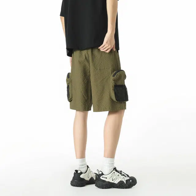 敦煌博物馆 美式复古肌理感纹理亲肤舒适透气大口袋伞兵机能风大码跑步篮球训练五分裤百搭通勤休闲短裤 男女同款