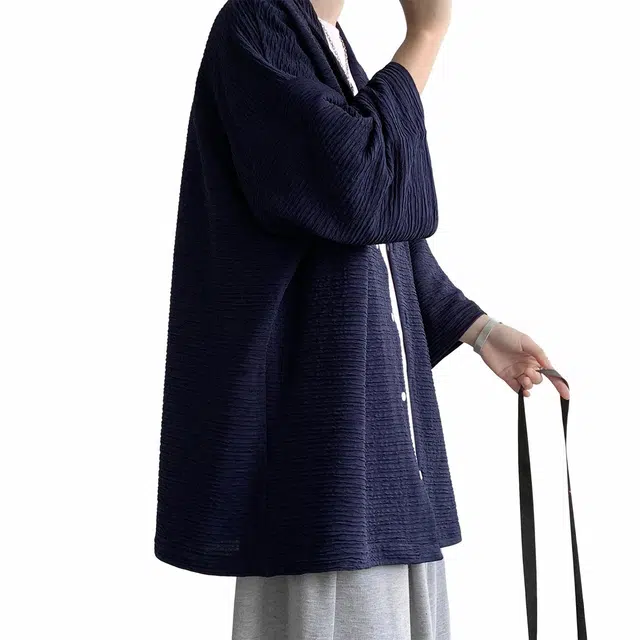 加菲猫家族 简约纯色纹理宽松休闲舒适透气柔软日常时尚通勤高街百搭落肩翻领纽扣基础慵懒校园风七分袖衬衫 男女同款