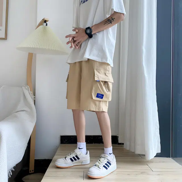 北欧攻略 美式复古高街直筒迷彩痞帅薄款舒适透气五分裤休闲短裤 男女同款