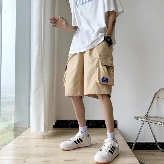 北欧攻略 美式复古高街直筒迷彩痞帅薄款舒适透气五分裤休闲短裤 男女同款