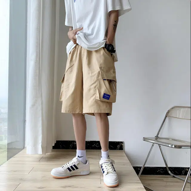 北欧攻略 美式复古高街直筒迷彩痞帅薄款舒适透气五分裤休闲短裤 男女同款
