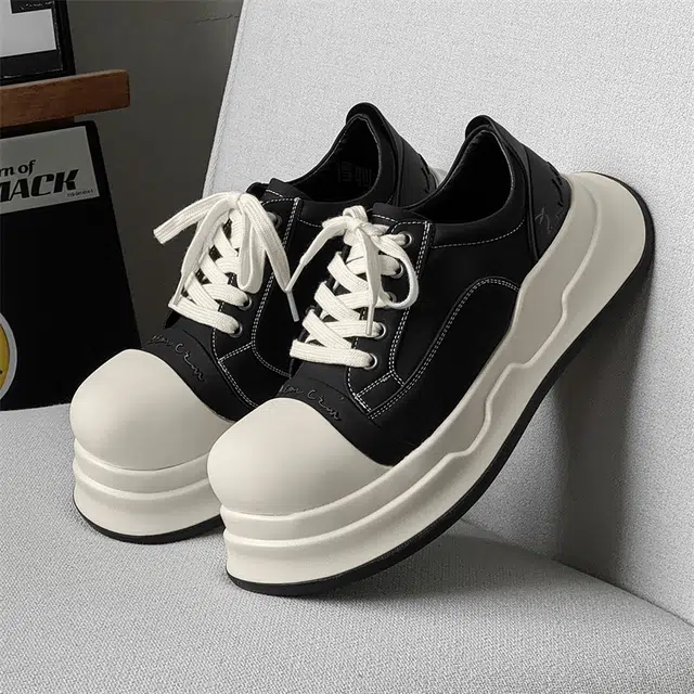 袋鼠头 超纤皮 时尚 潮流 大方 简约 百搭 通勤 低帮 板鞋 男款 黑白