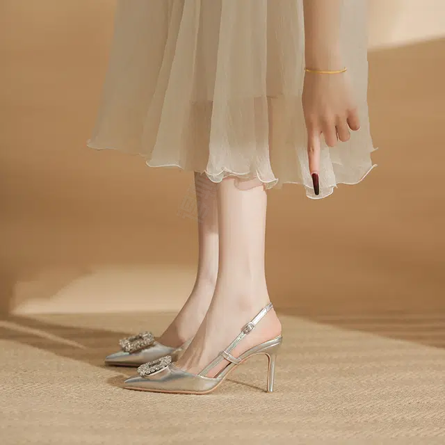 兰缪 漆皮 法式仙女优雅舒适百搭 高跟鞋 女 银色