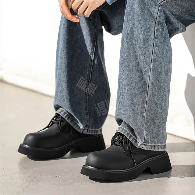 年走索 二层牛皮 厚底增高 通勤 休闲鞋 男女同款 黑色