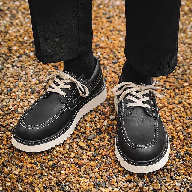 百伦韩 二层牛皮 厚底增高 复古时尚 低帮 生活休闲鞋 男款