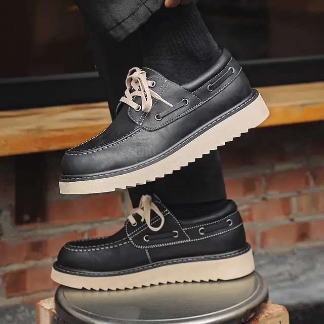 百伦韩 二层牛皮 厚底增高 复古时尚 低帮 生活休闲鞋 男款