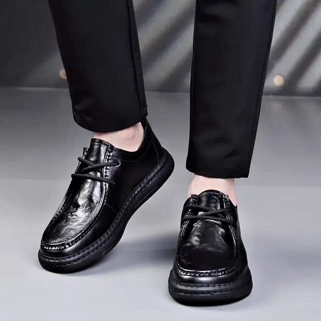 罗蒙 二层牛皮 系带软面 英伦风  休闲鞋 男款 黑色