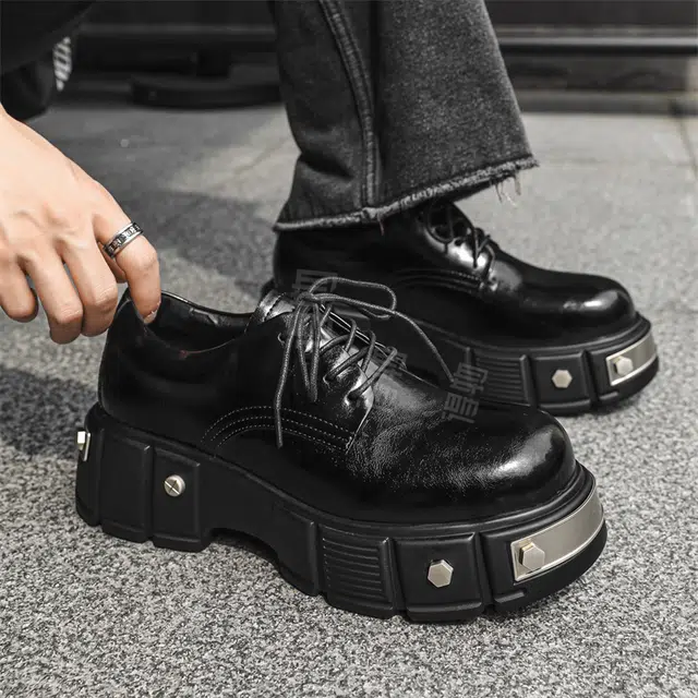 健休 二层牛皮 大头增高舒适百搭 休闲鞋 男款 黑色