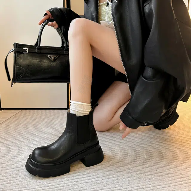 苏颜娇 头层牛皮 百搭休闲 日常通勤 短筒 切尔西靴 女款