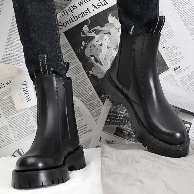 健休 头层牛皮 时尚 马丁靴 男款 黑色